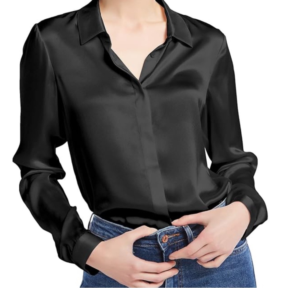 And Now This Black Satin Button-Up‎ – XS